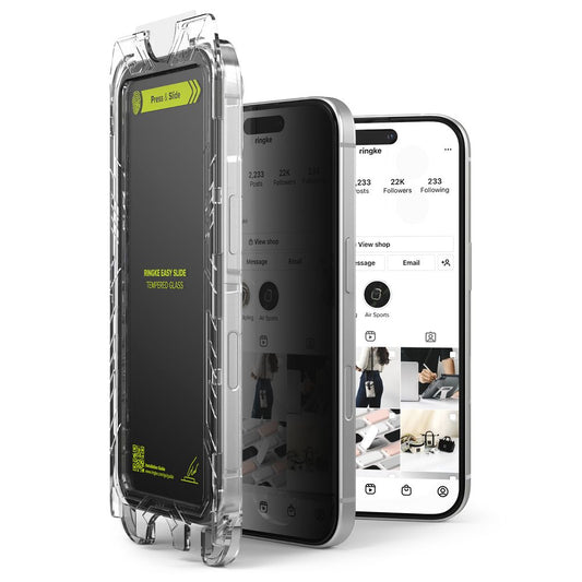 Protetor de ecrã privado Ringke Easy Slide para Apple iPhone 16 Pro, proteção de vidro, cola total, conjunto de 2 peças