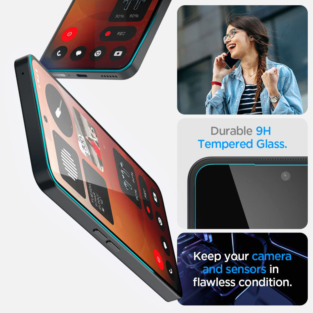 Película Protetora de Ecrã Clear Spigen GlastR EZ FIT para Nothing Phone (3a) / Phone (3a) Pro, Vidro Temperado, Full Glue AGL09429