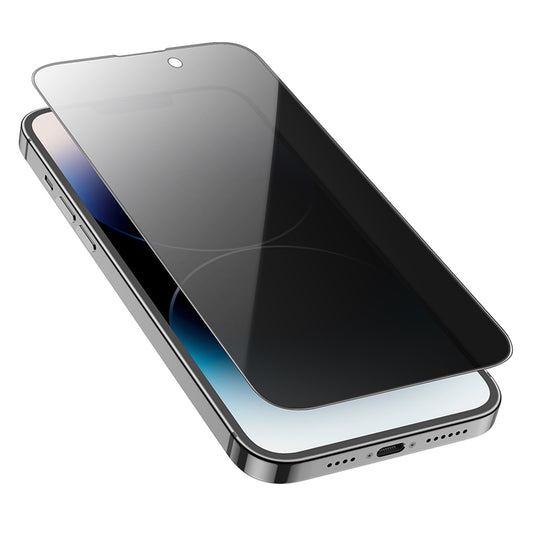 Película de Proteção de Ecrã Privacy HOCO G15 para Apple iPhone 16 Plus / 15 Plus, Vidro Temperado, Cola Completa, 5D