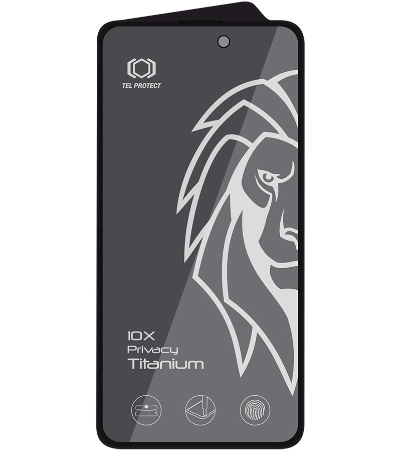Película de Proteção de Ecrã Privacy Tel Protect 10X Plus Titanium para Apple iPhone 17 / 16 Pro, Vidro Temperado, Full Glue