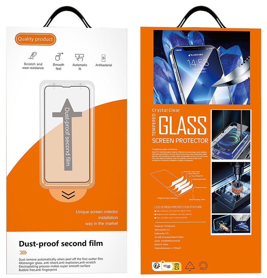 Película de proteção de ecrã OEM Dust Free Easy Fit para Apple iPhone 16 / 15 / 14 Pro, Vidro Temperado, Full Glue, Preta