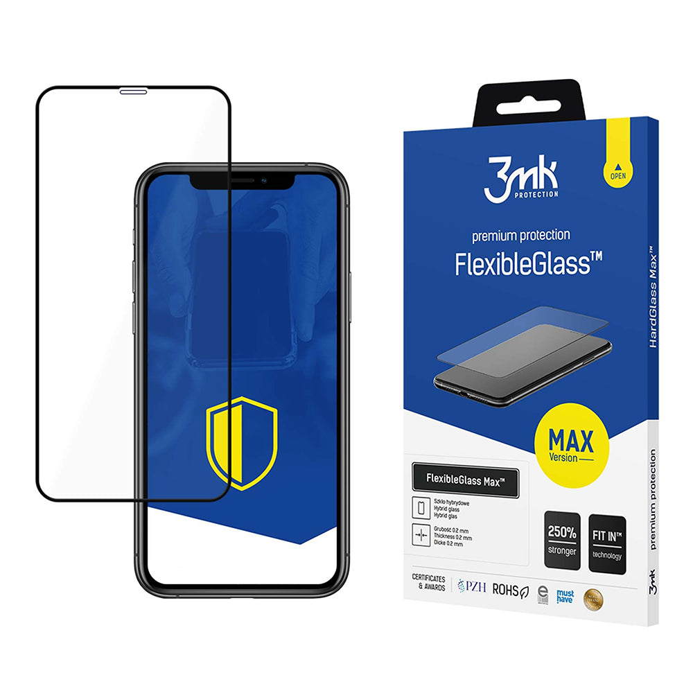 Película protetora de ecrã 3MK FlexibleGlass Max para Apple iPhone 11 / XR, Vidro Flexível, Cola Total, Preta