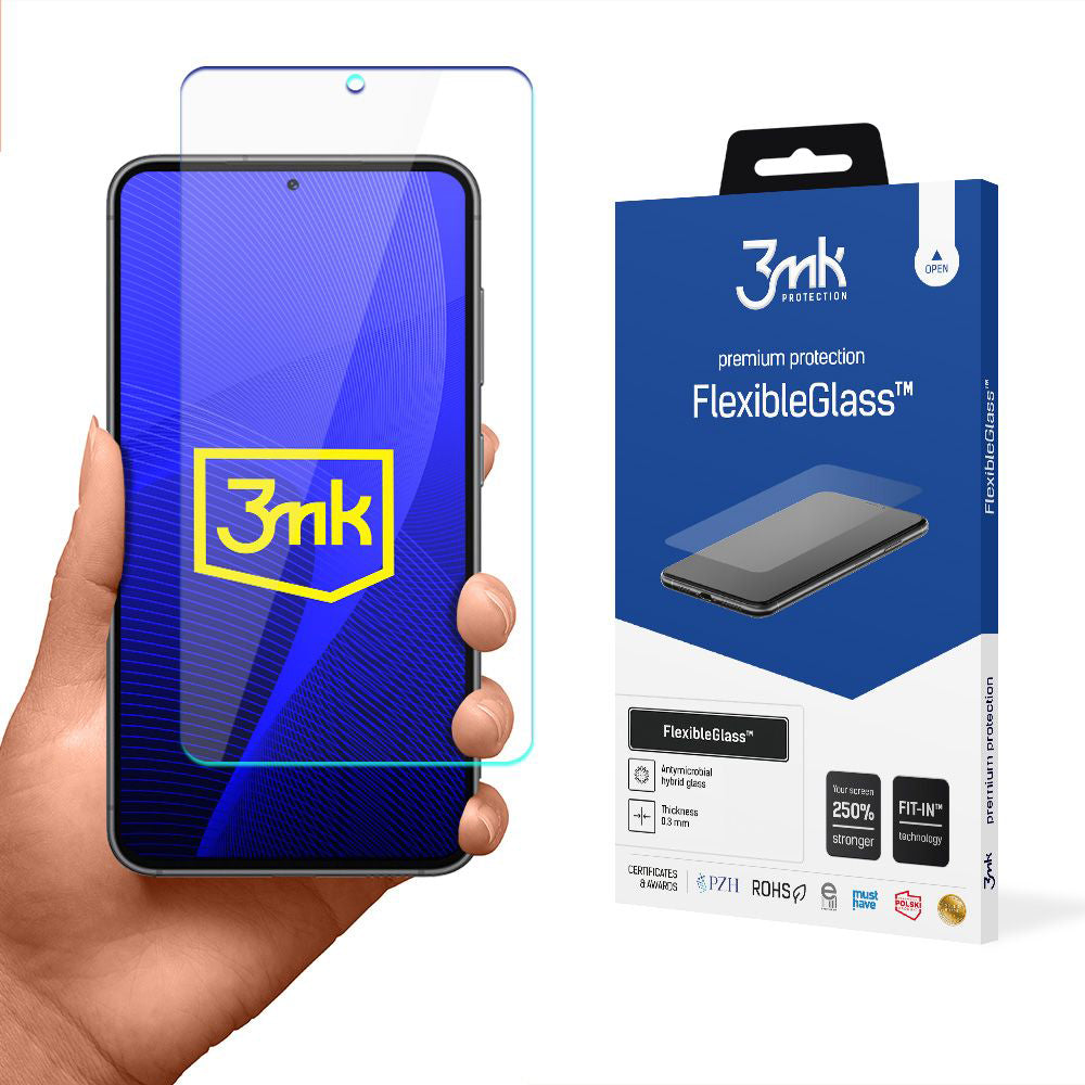 Película protetora de ecrã 3MK FlexibleGlass para Samsung Galaxy S23 S911, Vidro Flexível, Cola Total