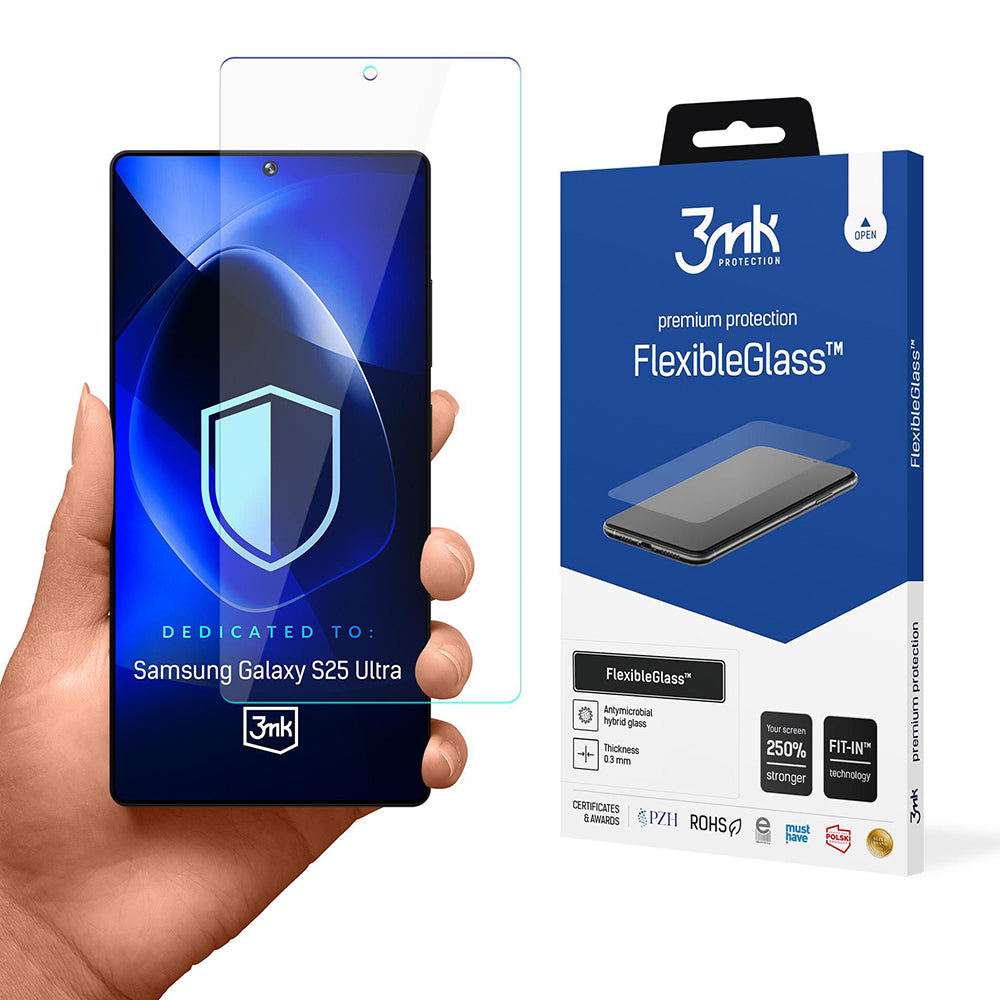 Película protetora de ecrã 3MK FlexibleGlass para Samsung Galaxy S25 Ultra S938, Vidro Flexível, Cola Total