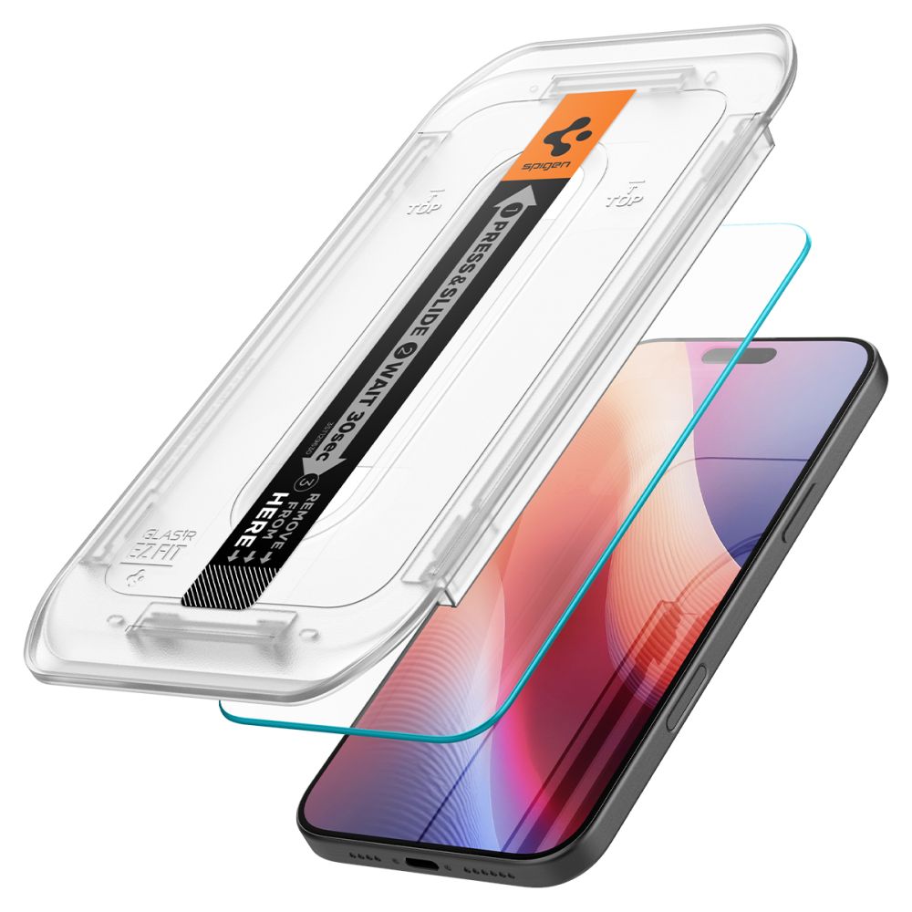 Película Protetora de Ecrã Spigen GlastR EZ FIT para Apple iPhone 16 Pro, Vidro Temperado, Cola Completa AGL07935