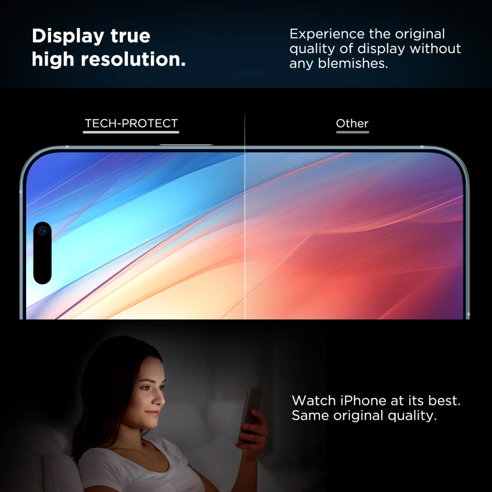 Película Protetora de Ecrã Tech-Protect Quick Set+ para Apple iPhone 16 / 15, Vidro Temperado, Colagem Total, Conjunto de 2 peças, Preta