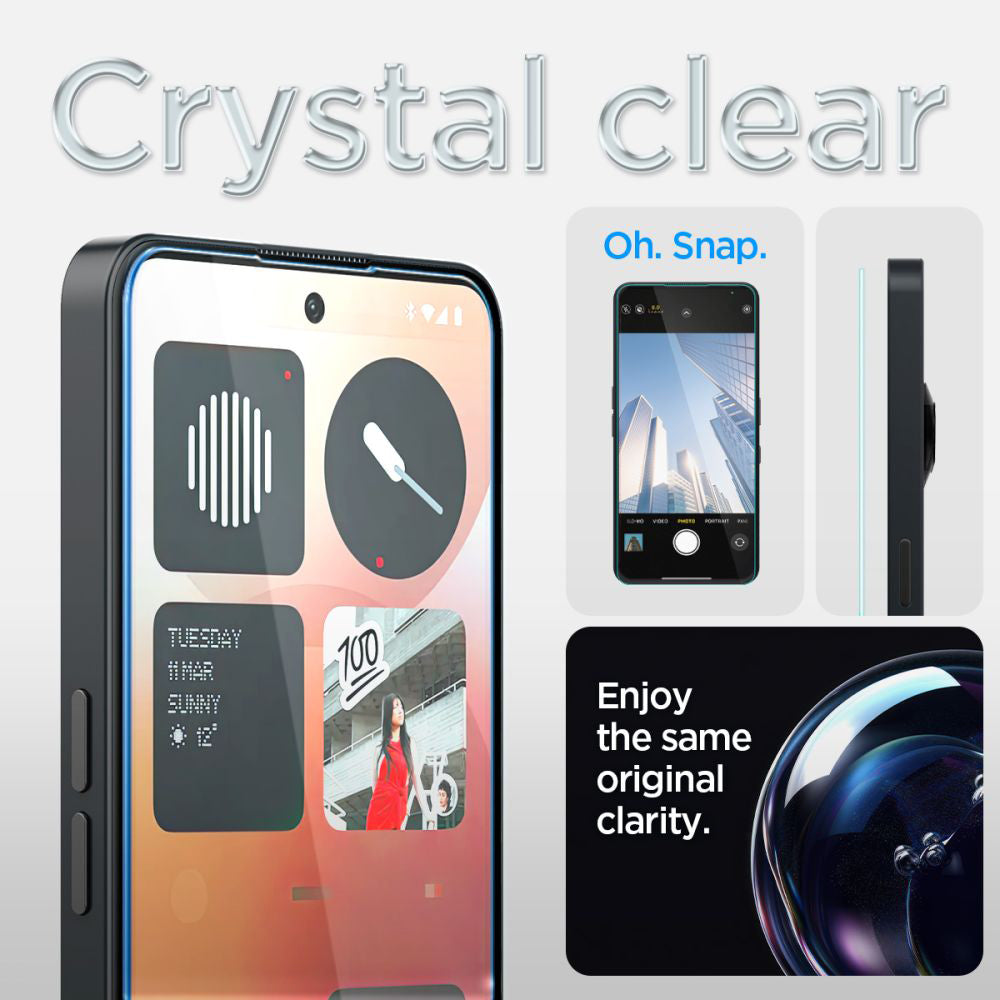 Película Protetora de Ecrã Clear Spigen GlastR EZ FIT para Nothing Phone (3a) / Phone (3a) Pro, Vidro Temperado, Full Glue AGL09429