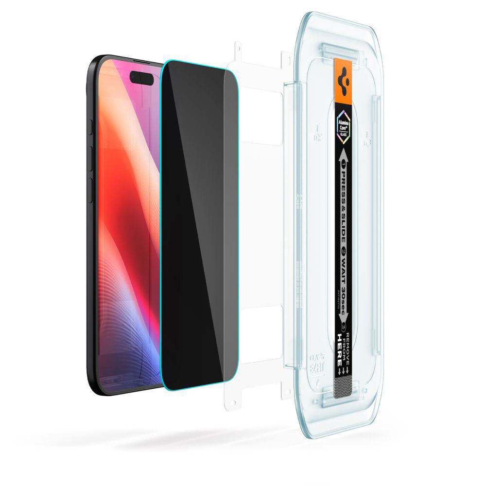 Película de Proteção Ecrã Privacy Spigen GlastR EZ FIT para Apple iPhone 17 Air, Vidro Temperado, Full Glue, Conjunto 2 peças
