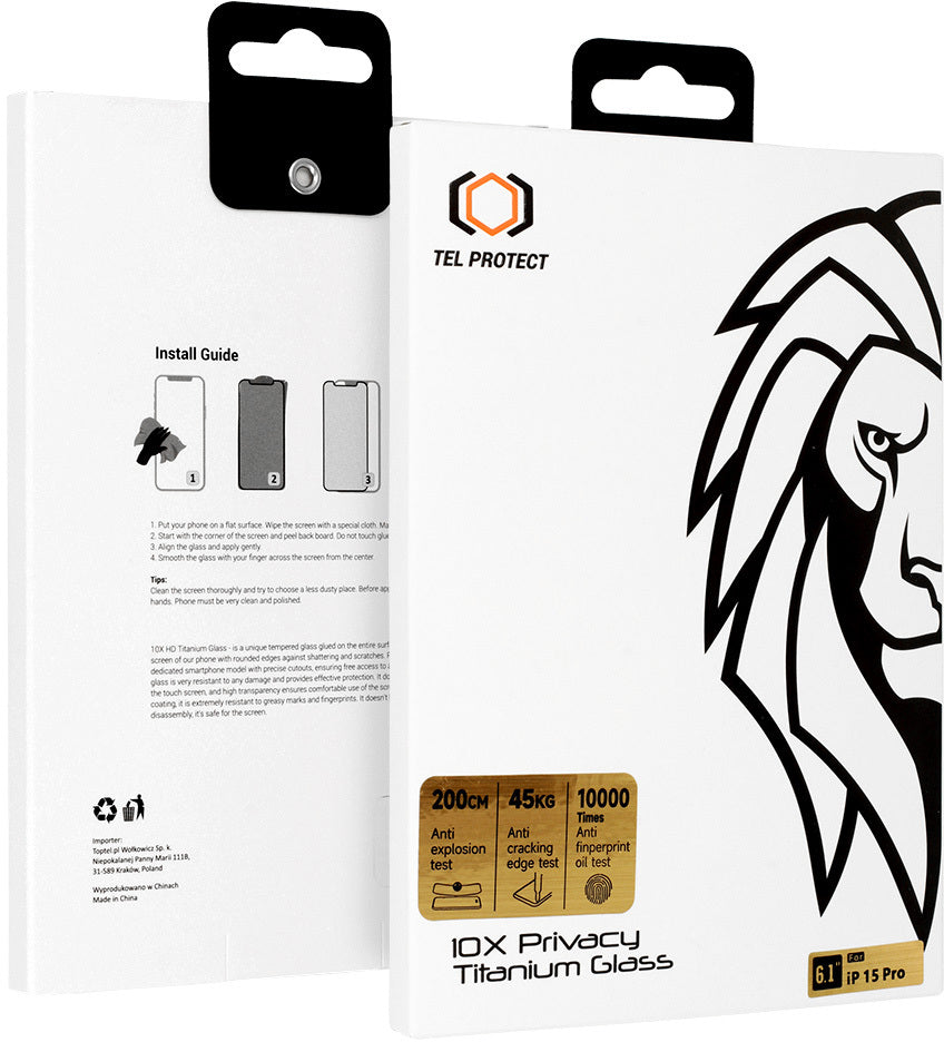 Película de proteção de ecrã Privacy Tel Protect 10X Plus Titanium para Samsung Galaxy S25 Ultra S938, Vidro Temperado, Full Glue