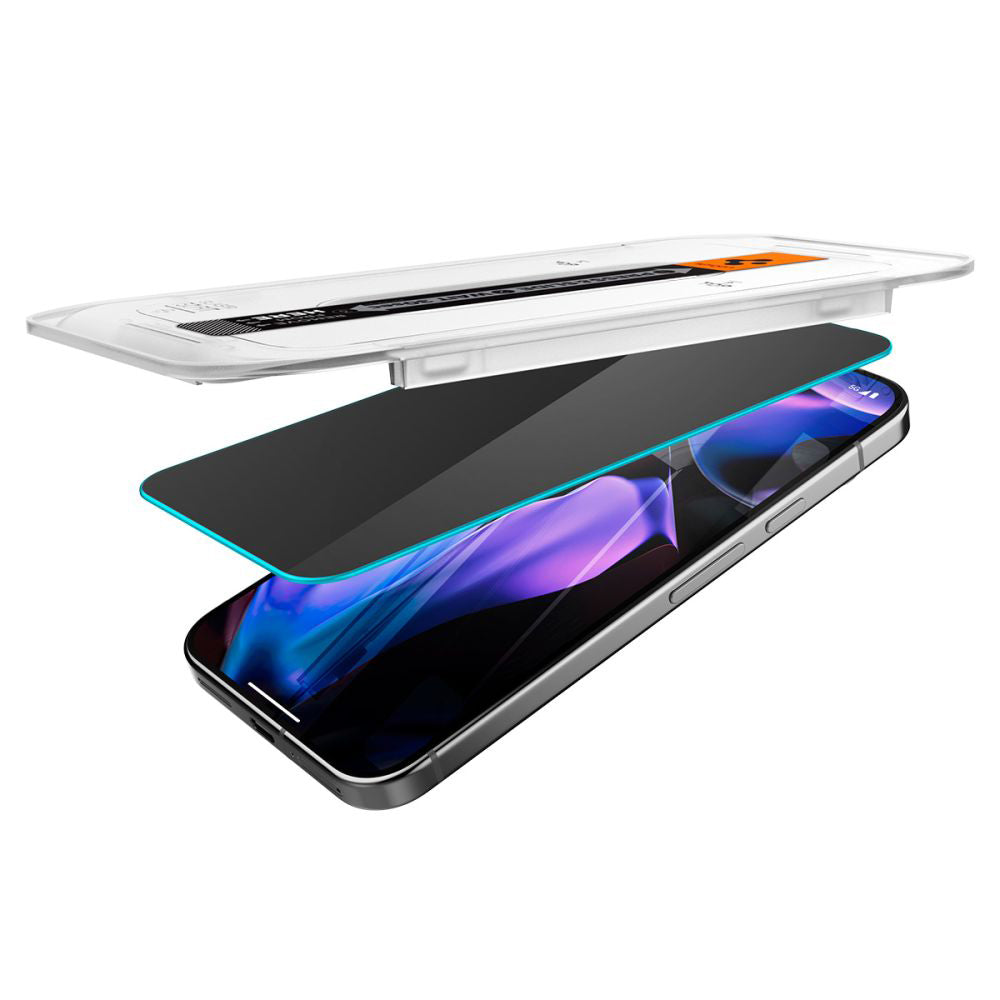 Película protetora de ecrã Privacy Spigen GlastR EZ FIT para Google Pixel 9 / 9 Pro, Vidro Temperado, Cola Total, Conjunto de 2 unidades AGL09312