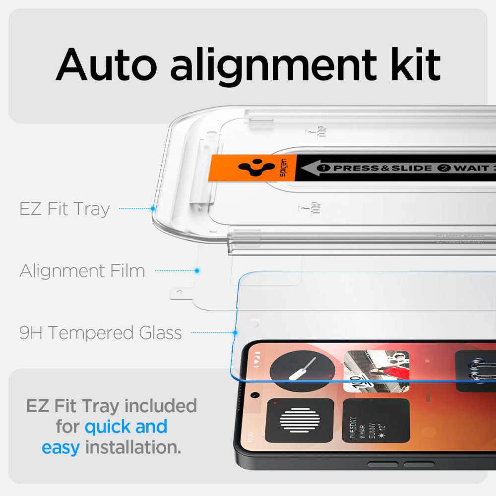Película Protetora de Ecrã Clear Spigen GlastR EZ FIT para Nothing Phone (3a) / Phone (3a) Pro, Vidro Temperado, Full Glue AGL09429