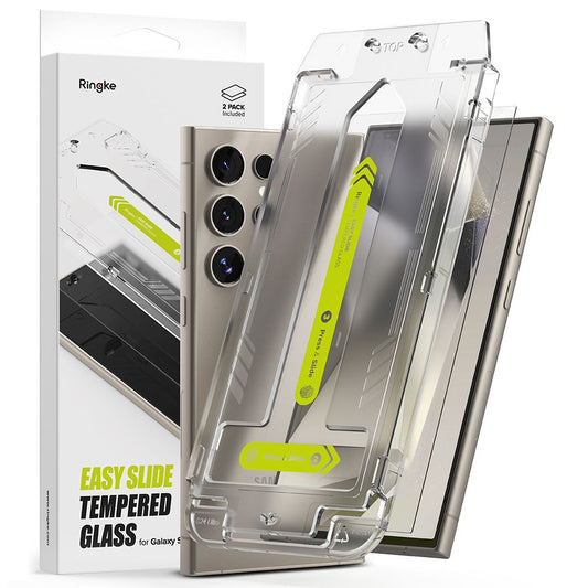 Ringke Easy Slide Protetor de ecrã para Samsung Galaxy S24 Ultra S928, proteção de vidro, cola total, conjunto de 2 peças