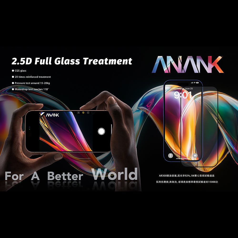 Película Protetora de Ecrã Anank 5X Reforçada para Apple iPhone 17 Pro, Vidro Temperado, Full Glue, 2.5D, Preta