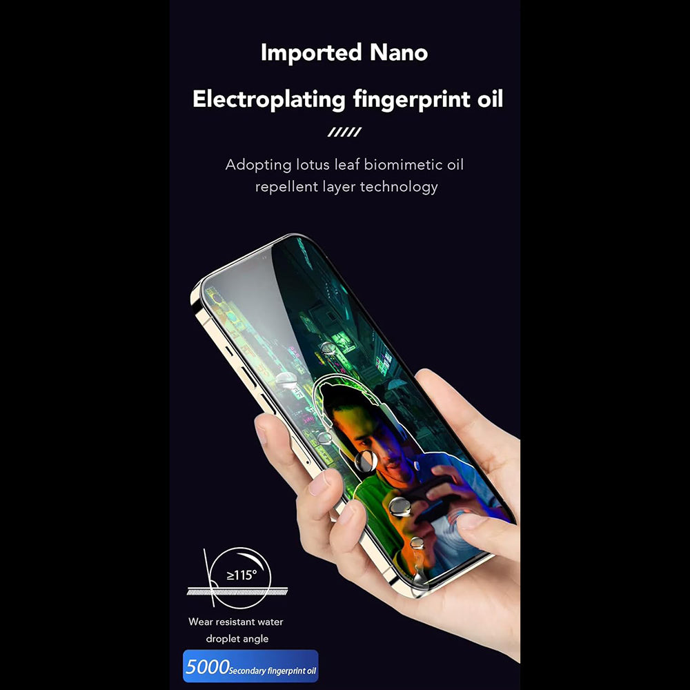 Película protetora de ecrã Anank Anti-Dedadas para Apple iPhone 17e / 16e / 14 / 13 Pro, Vidro Temperado, Cola Total, 2.5D, Preto