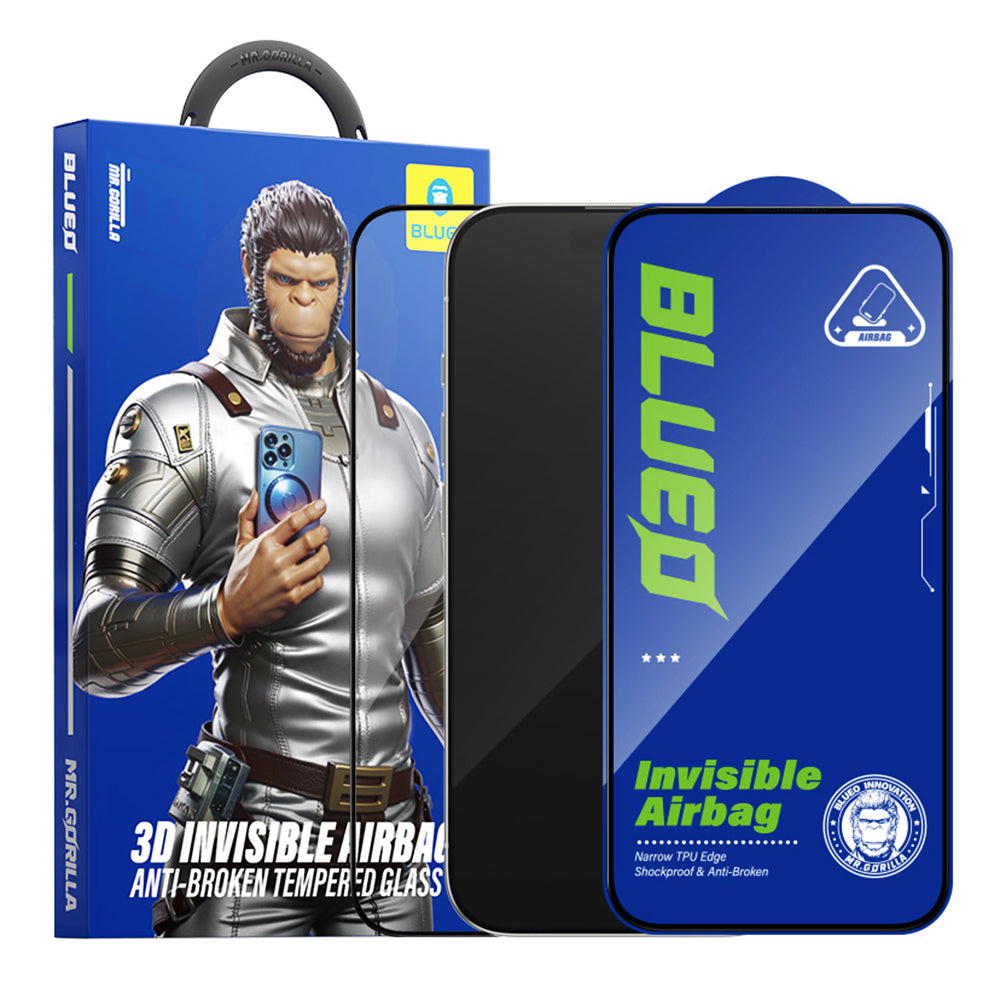 Película protetora de ecrã Blueo Anti-Broken para Apple iPhone 15 Pro, Vidro Temperado, Cola Total, Preta