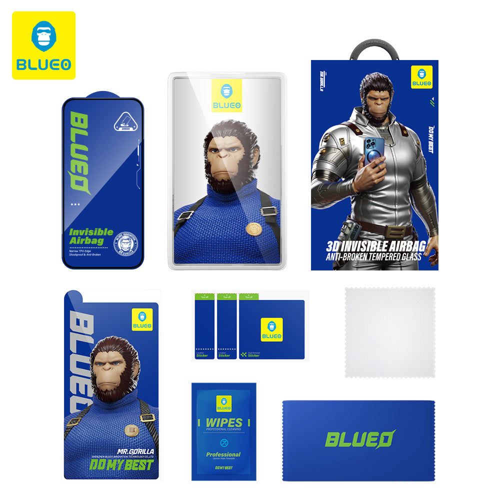 Película protetora de ecrã Blueo Anti-Broken para Apple iPhone 16 Plus / 15 Plus / 14 Pro Max, Vidro Temperado, Cola Total, Preta