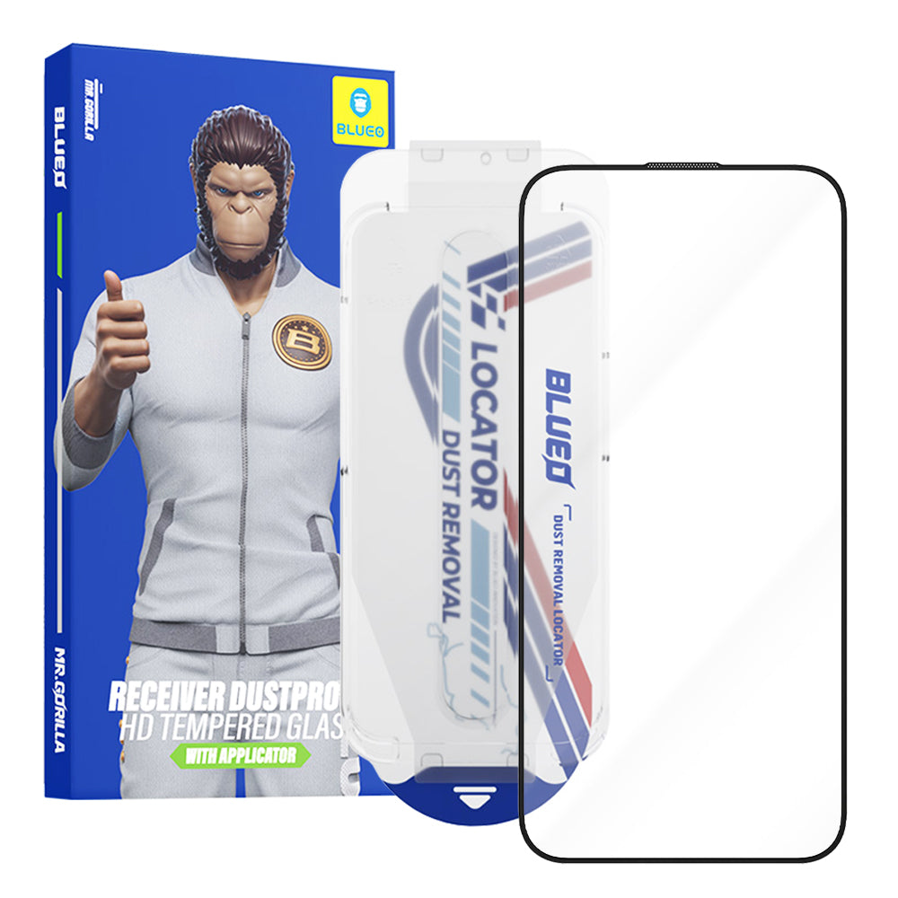 Película protetora de ecrã Blueo Anti-Dust HD Applicator Pro para Apple iPhone 14 Pro Max, Vidro Temperado, Cola Total, Preta