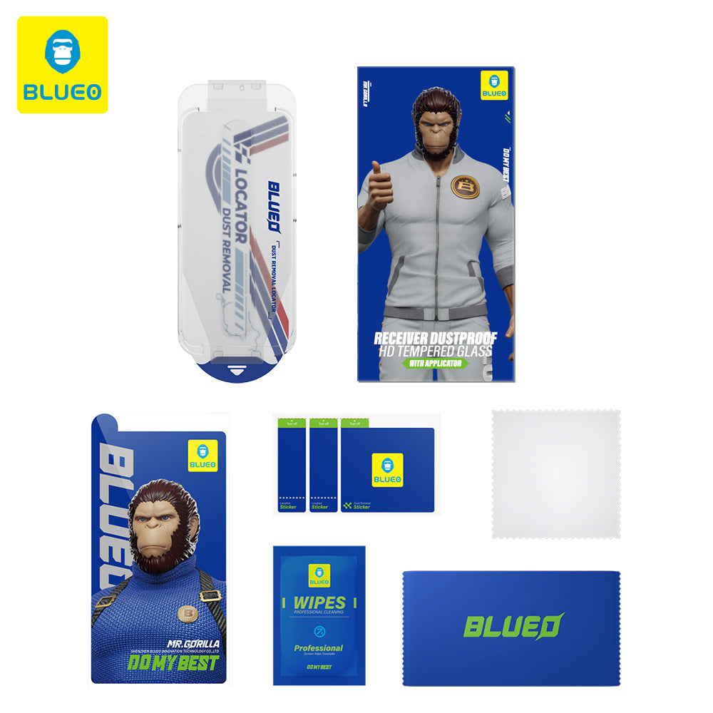 Película protetora de ecrã Blueo Anti-Dust HD Applicator Pro para Apple iPhone 16 Pro, Vidro Temperado, Cola Total, Preta