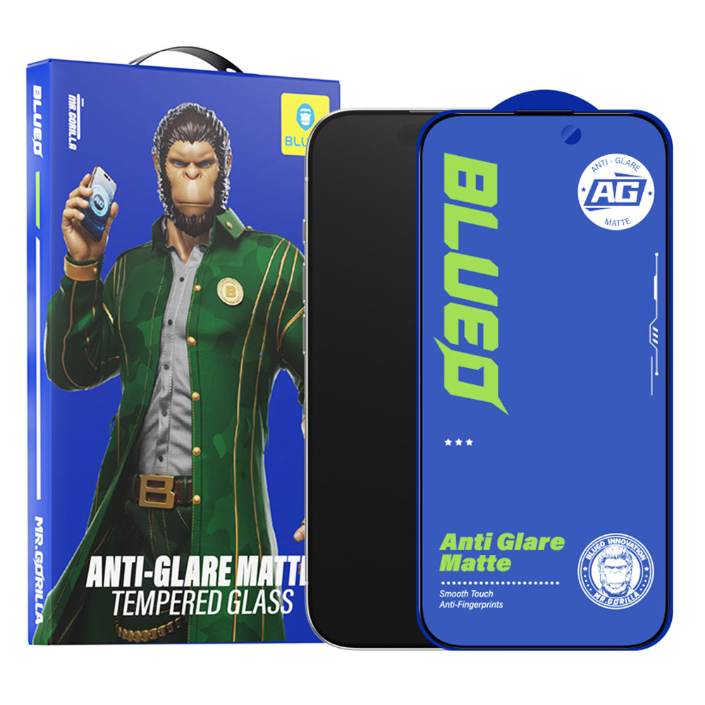 Película protetora de ecrã Blueo Anti-Glare para Apple iPhone 14 Pro Max, Vidro Temperado, Cola Total, Preta