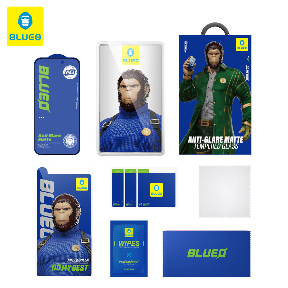 Película protetora de ecrã Blueo Anti-Glare para Apple iPhone 14 Pro, Vidro Temperado, Cola Total, Preta