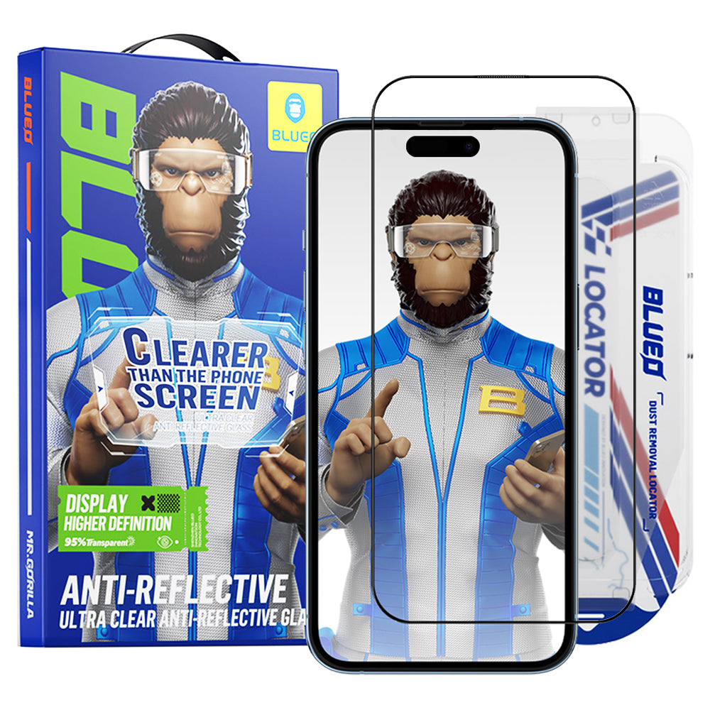 Película protetora de ecrã Blueo Anti-Reflexo HD Applicator Pro para Apple iPhone 15 Pro, Vidro Temperado, Cola Total, Preta