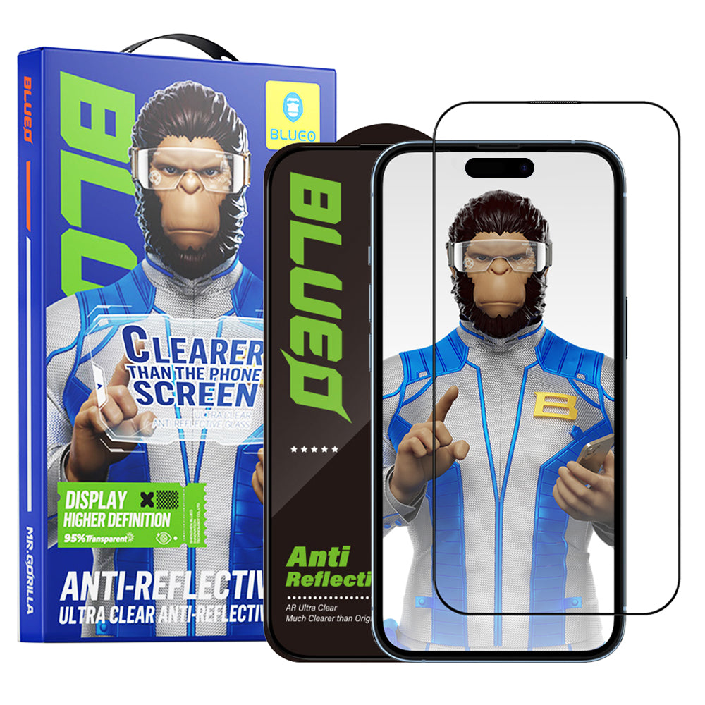 Película protetora de ecrã Blueo Anti-Reflexo HD para Apple iPhone 15 Pro, Vidro Temperado, Cola Total, Preta