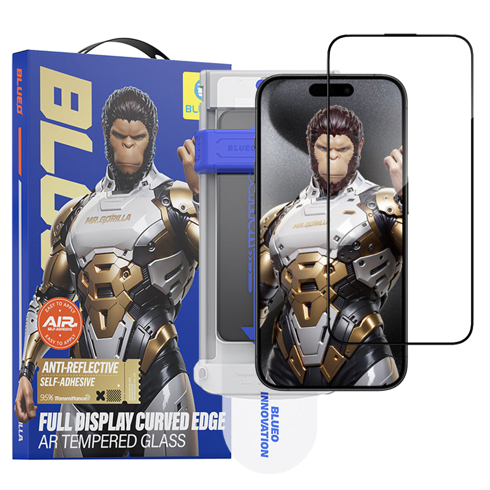 Película protetora de ecrã Blueo AR Applicator Pro para Apple iPhone 16 Pro, Vidro Temperado, Cola Total, 3D, Preta