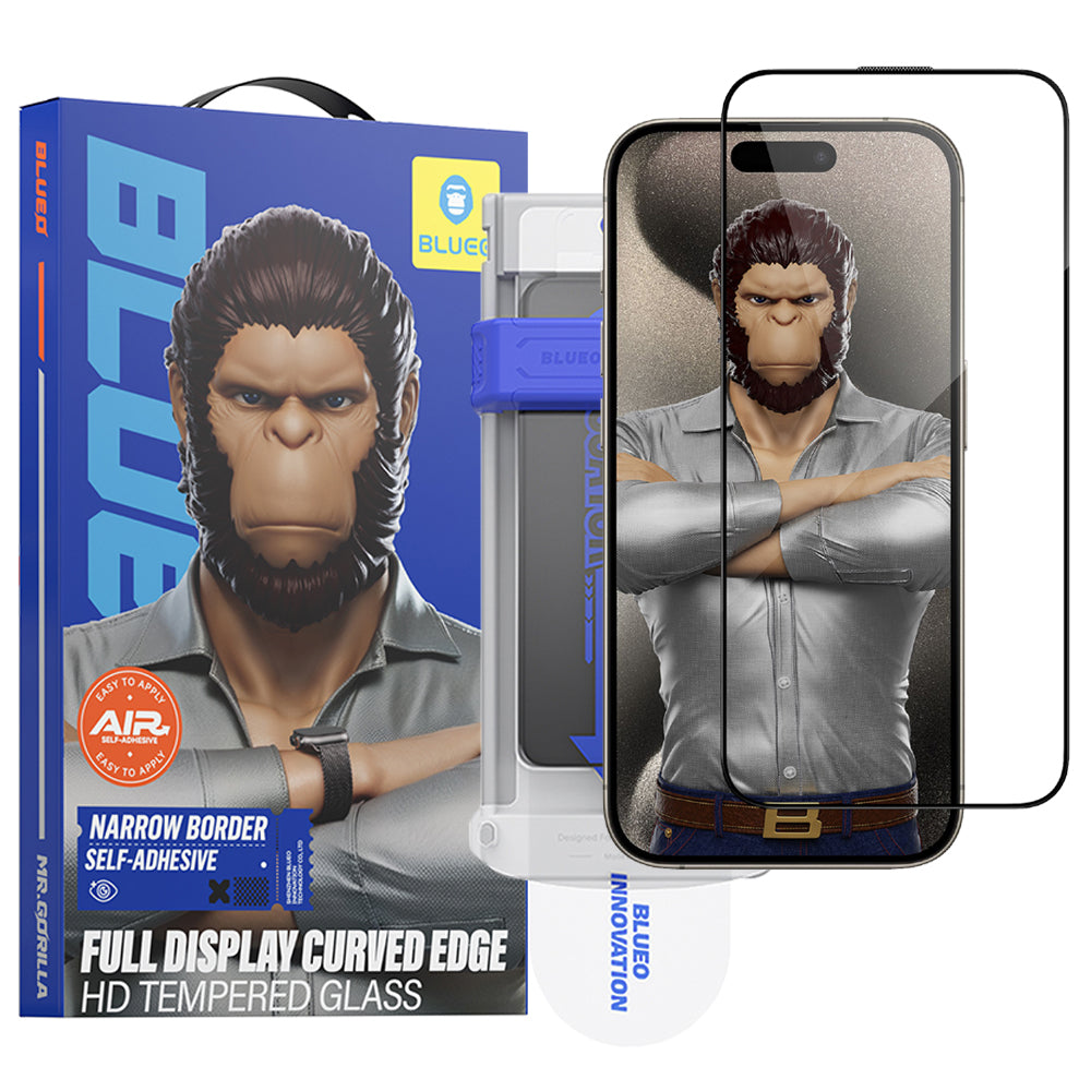 Película protetora de ecrã Blueo HD Applicator Pro para Apple iPhone 16 Pro Max, Vidro Temperado, Cola Total, 3D, Preta