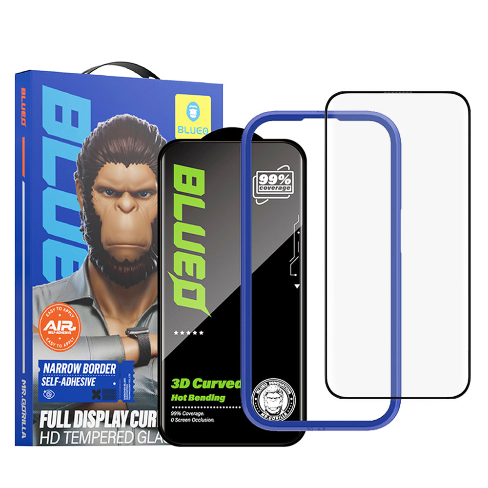 Película protetora de ecrã Blueo HD para Apple iPhone 16 Pro Max, Vidro Temperado, Cola Total, 3D, Preta