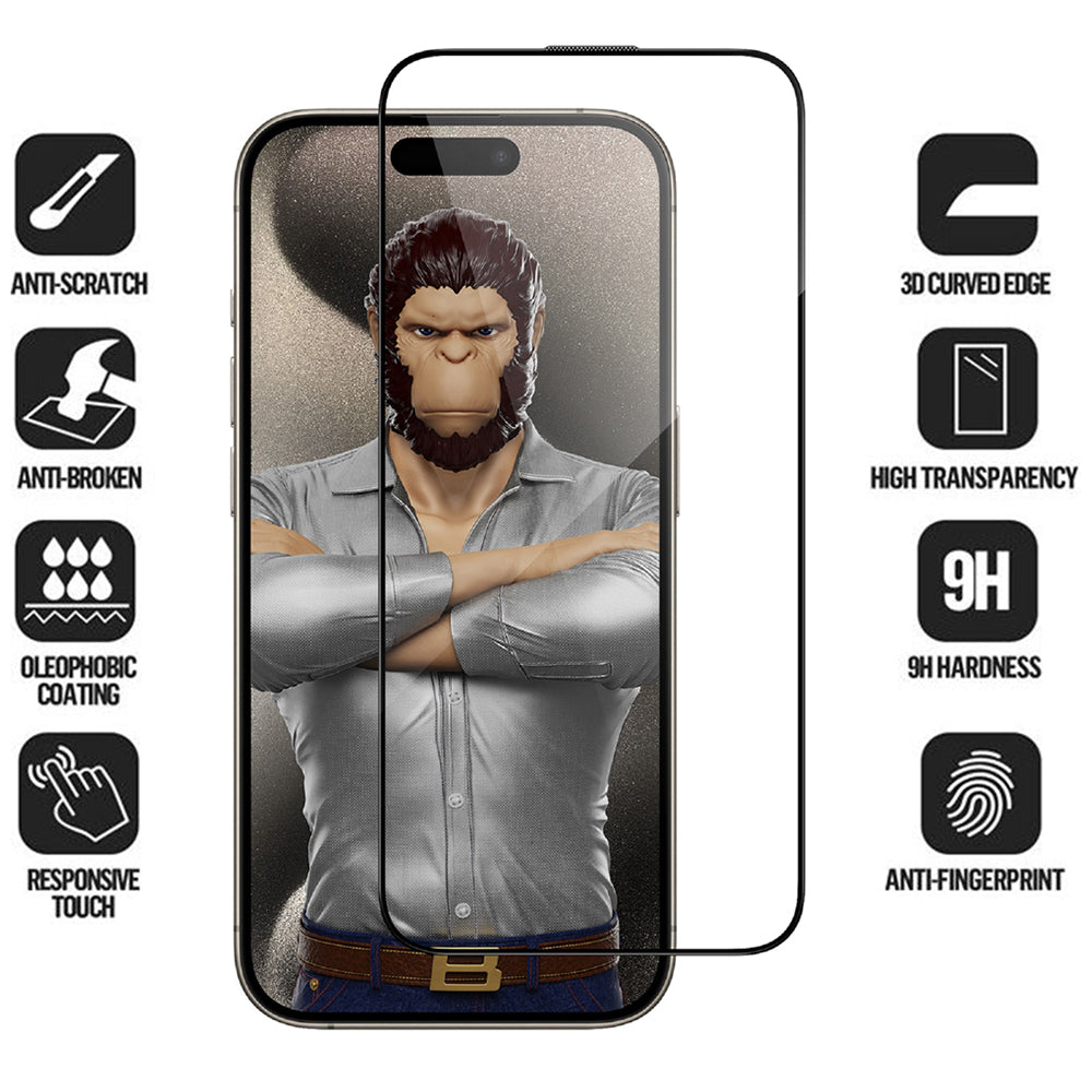 Película protetora de ecrã Blueo HD para Apple iPhone 16 Pro Max, Vidro Temperado, Cola Total, 3D, Preta