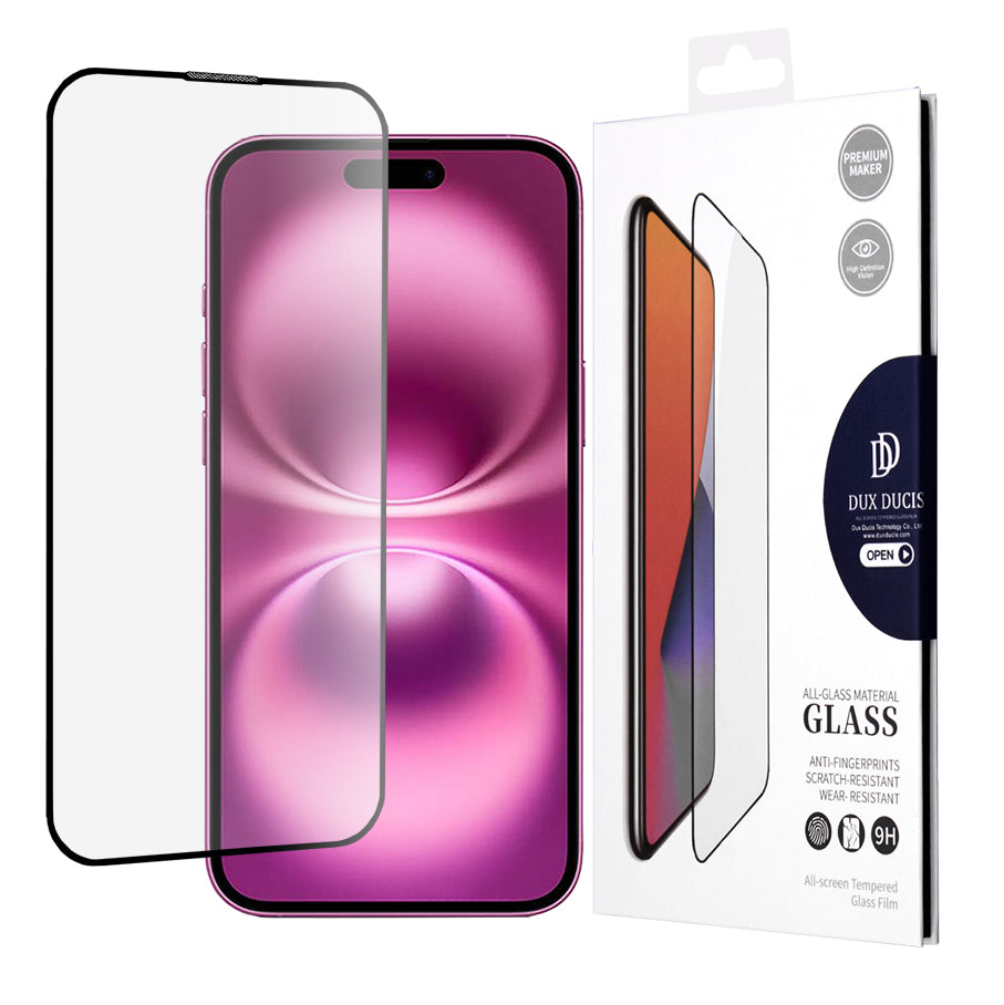 Película protetora de ecrã DUX DUCIS para Apple iPhone 16 Plus, Vidro Temperado, Cola nas Bordas, Preto