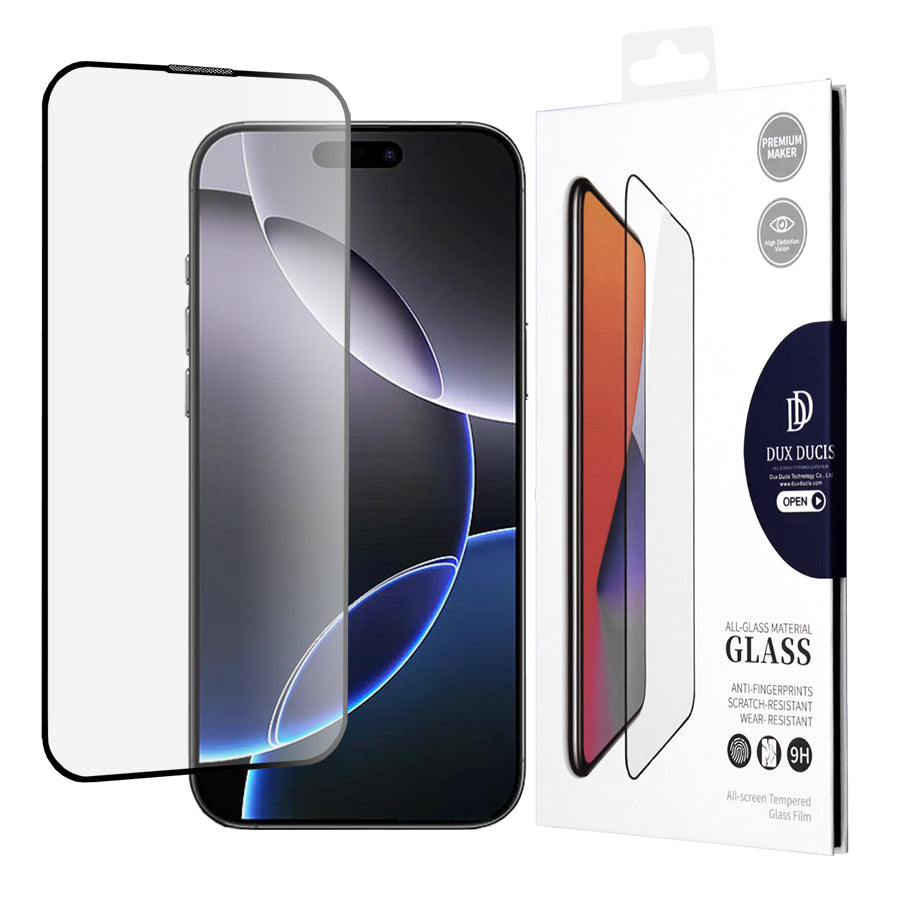Película protetora de ecrã DUX DUCIS para Apple iPhone 16 Pro Max, Vidro Temperado, Edge Glue, Preto