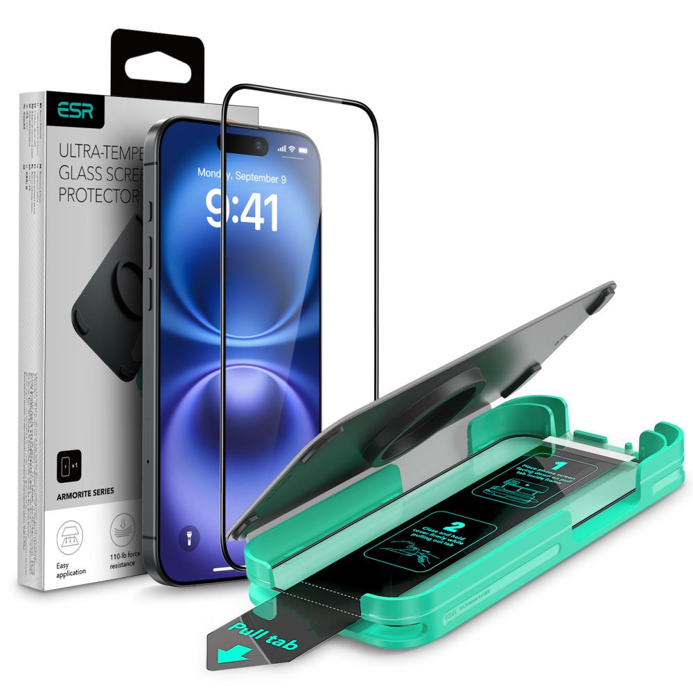 Película Protetora de Ecrã ESR Armorite para Apple iPhone 16 Plus / 15 Plus, Vidro Temperado, Colagem Total, Preta