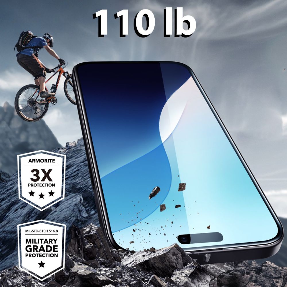 Película Protetora de Ecrã ESR Armorite para Apple iPhone 16 Plus / 15 Plus, Vidro Temperado, Colagem Total, Preta