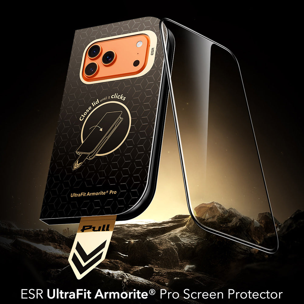 Película protetora de ecrã ESR Armorite Pro UltraFit para Apple iPhone 18 Pro / 17 Pro, Vidro Temperado, Cola Total, Preta