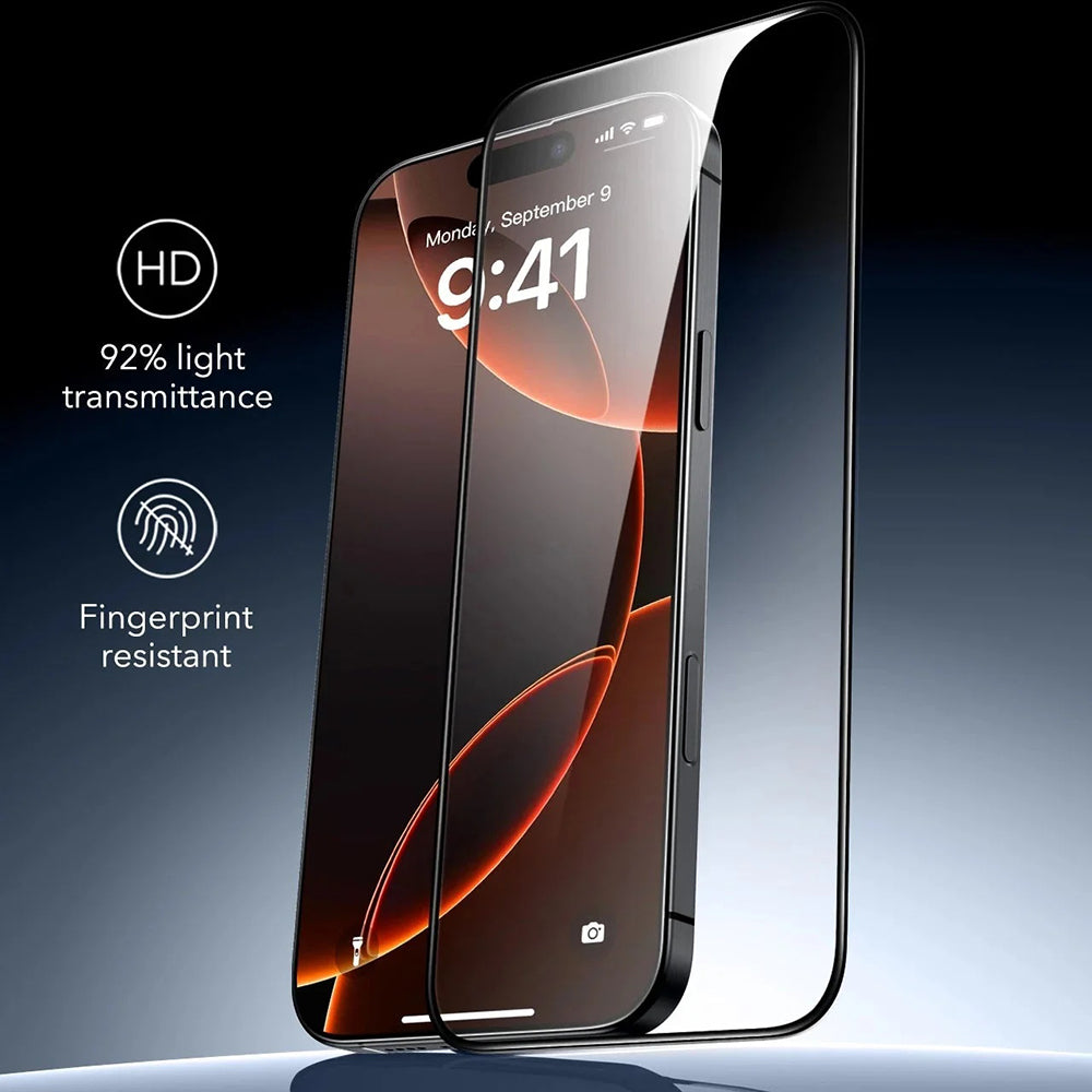 Película Protetora de Ecrã ESR Armorite UltraFit para Apple iPhone 17 / 16 Pro, Vidro Temperado, Full Glue, Conjunto de 3 peças, Preta