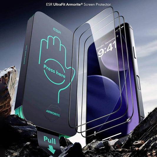 Película protetora de ecrã ESR Armorite UltraFit para Apple iPhone 18 Pro Max / 17 Pro Max, Vidro Temperado, Cola Total, Conjunto de 2 unidades, Preto