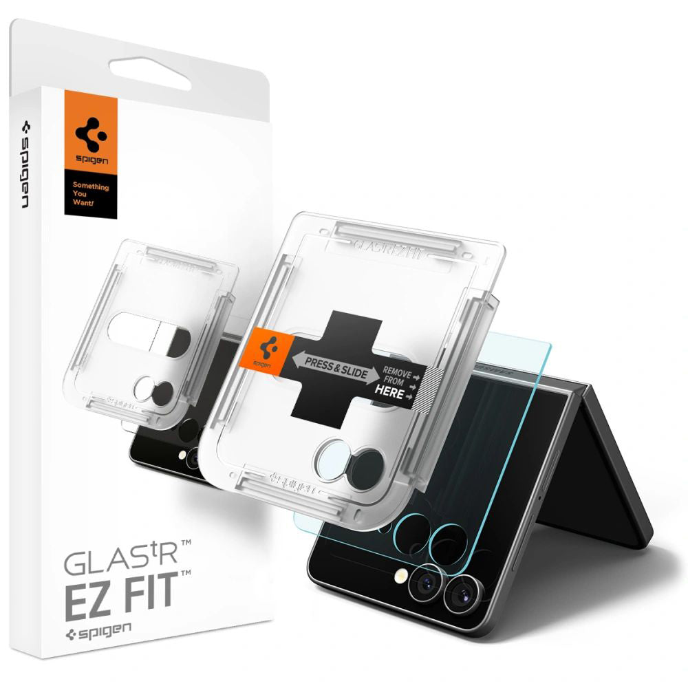 Película Protetora de Ecrã Exterior Spigen GlastR EZ FIT para Samsung Galaxy Z Flip7 F766, Vidro Temperado, Colagem Total