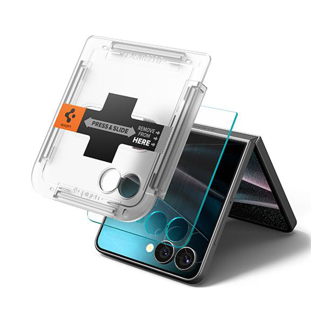 Película Protetora de Ecrã Exterior Spigen GlastR EZ FIT para Samsung Galaxy Z Flip7 F766, Vidro Temperado, Colagem Total, Conjunto de 2 peças AGL09585