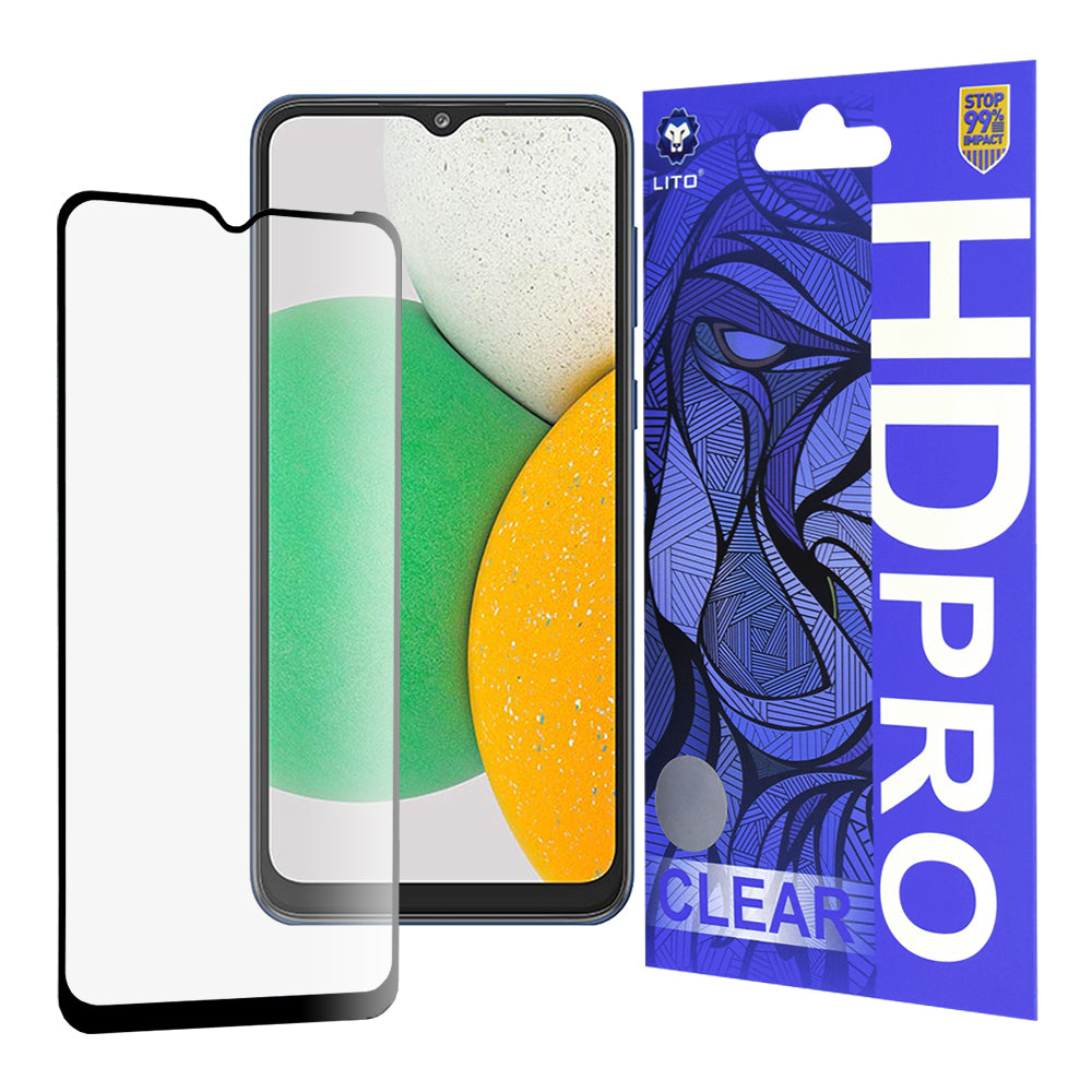 Película protetora de ecrã Lito HD Pro Clear para Samsung Galaxy A03 Core A032, Vidro Temperado, Cola Total, Preta