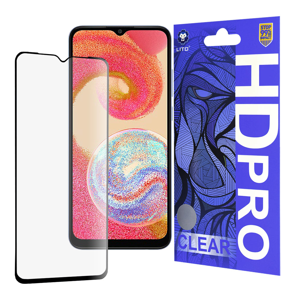 Película protetora de ecrã Lito HD Pro Clear para Samsung Galaxy A04e A042 / M04 M045, Vidro Temperado, Cola Total, Preta