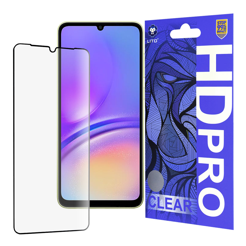 Película protetora de ecrã Lito HD Pro Clear para Samsung Galaxy A05 A055, Vidro Temperado, Cola Total, Preta