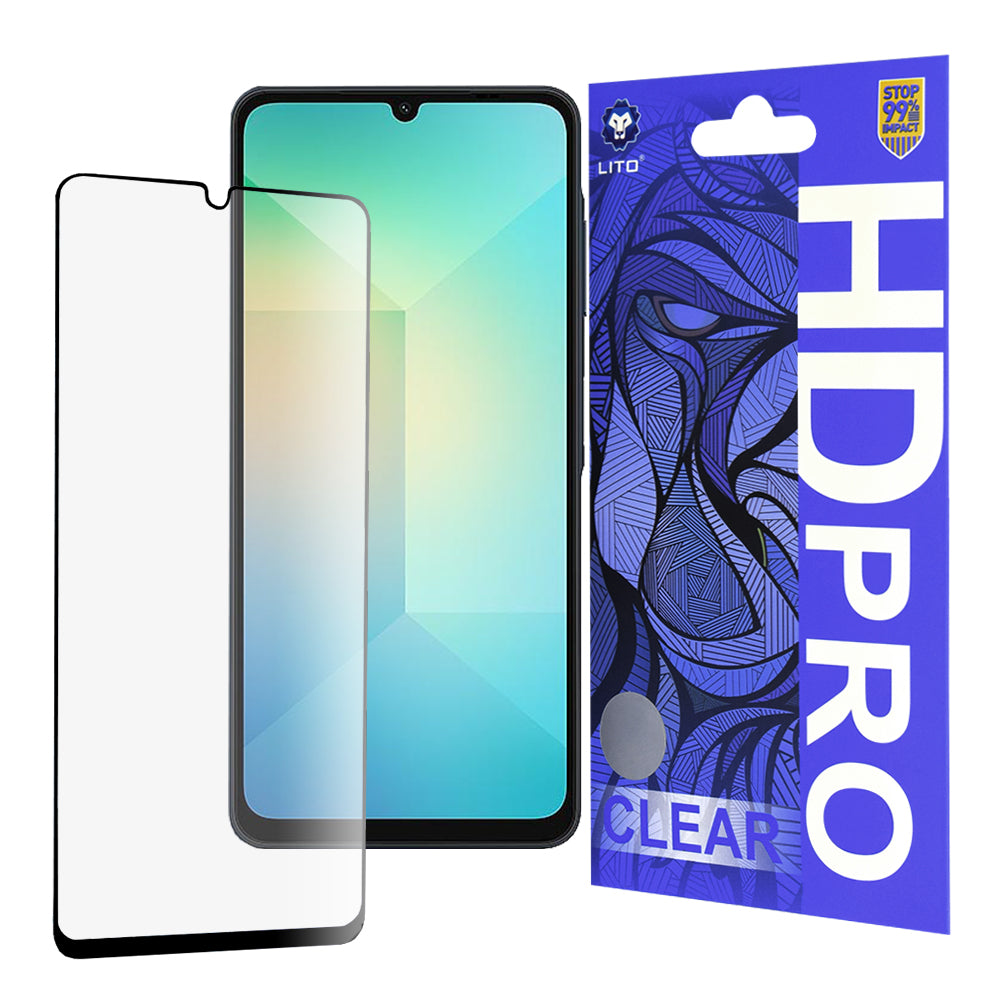 Película protetora de ecrã Lito HD Pro Clear para Samsung Galaxy A06 A065, Vidro Temperado, Cola Total, Preta
