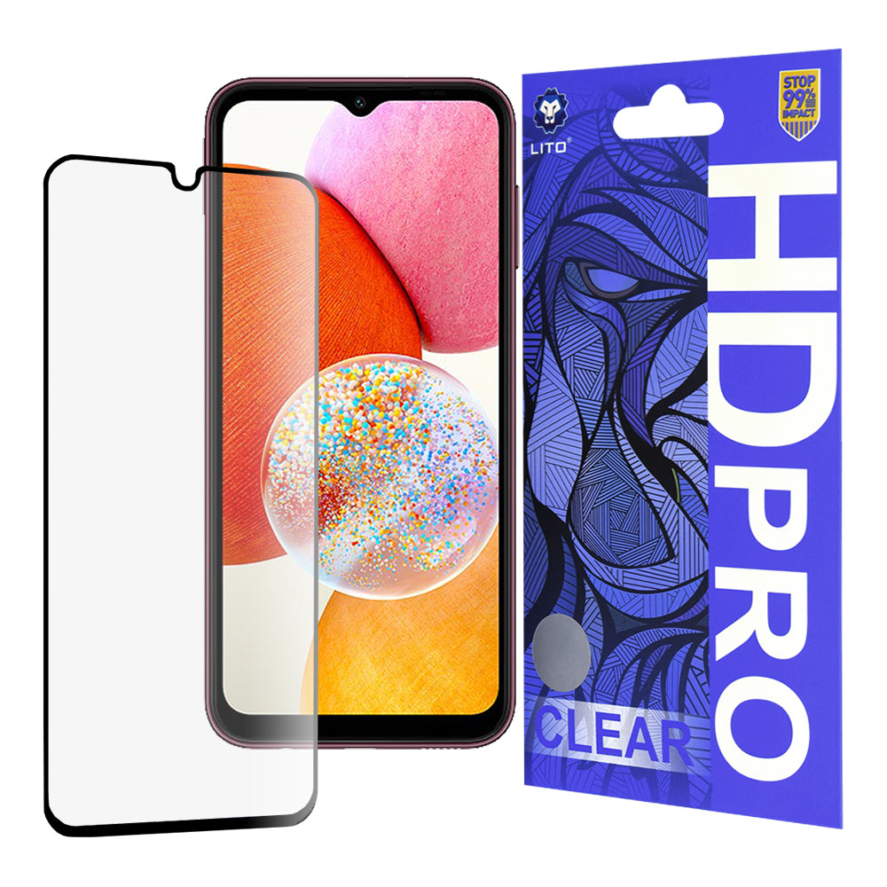 Película protetora de ecrã Lito HD Pro Clear para Samsung Galaxy A14 A145 / A14 5G A146, Vidro Temperado, Cola Total, Preta