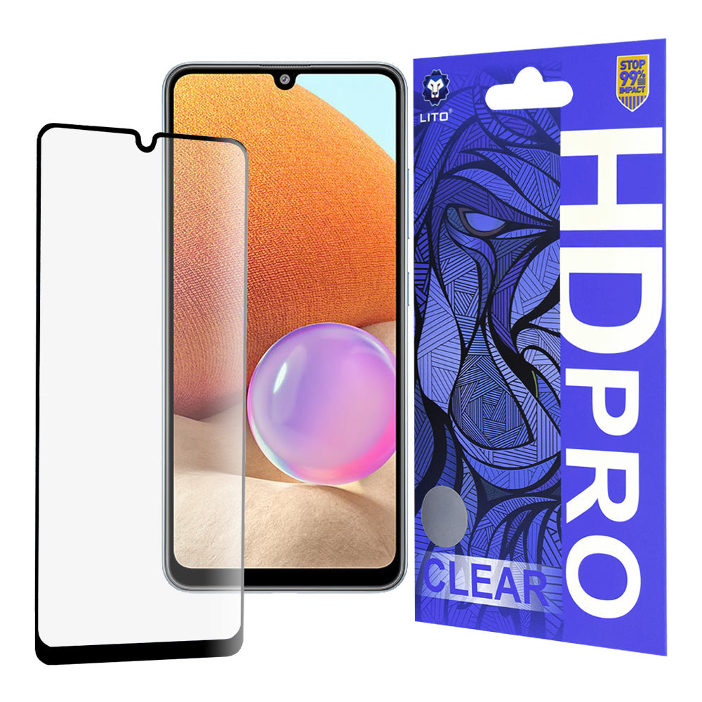 Película protetora de ecrã Lito HD Pro Clear para Samsung Galaxy A32 A325, Vidro Temperado, Cola Total, Preta