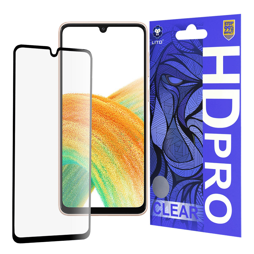Película protetora de ecrã Lito HD Pro Clear para Samsung Galaxy A33 5G A336, Vidro Temperado, Cola Total, Preta