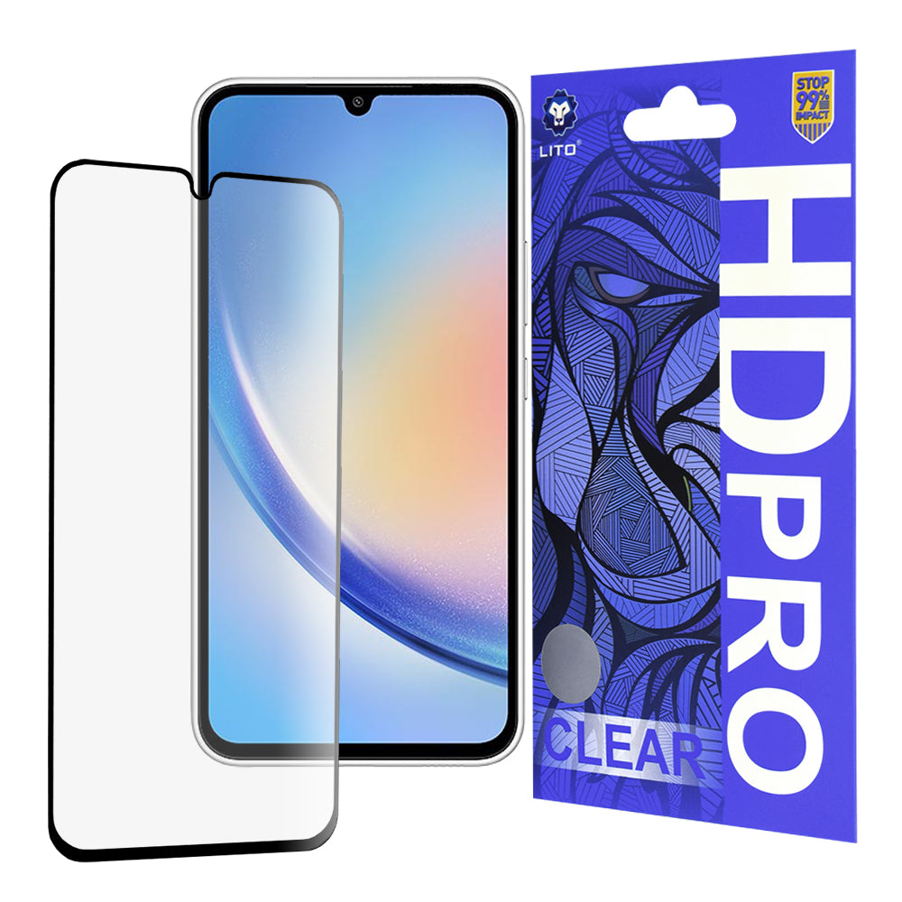 Película protetora de ecrã Lito HD Pro Clear para Samsung Galaxy A34 A346, Vidro Temperado, Cola Total, Preta