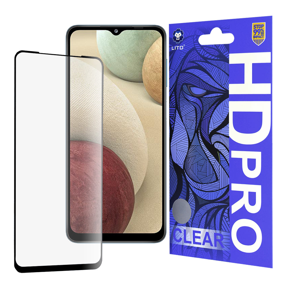 Película protetora de ecrã Lito HD Pro Clear para Samsung Galaxy F12 F127 / A12 Nacho A127 / M02 M022, Vidro Temperado, Cola Total, Preta