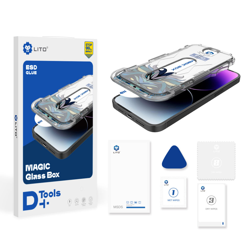 Película protetora de ecrã Lito Magic Glass Box D+ Tools para Apple iPhone 16 Pro, Vidro Temperado, Cola Total