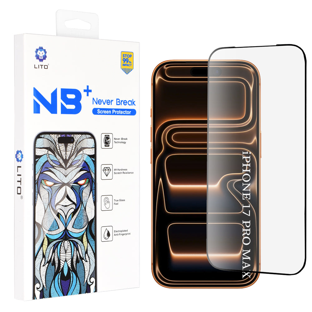 Película Protetora de Ecrã Lito NB para Apple iPhone 17 Pro Max, Vidro Temperado, Full Glue, Preta